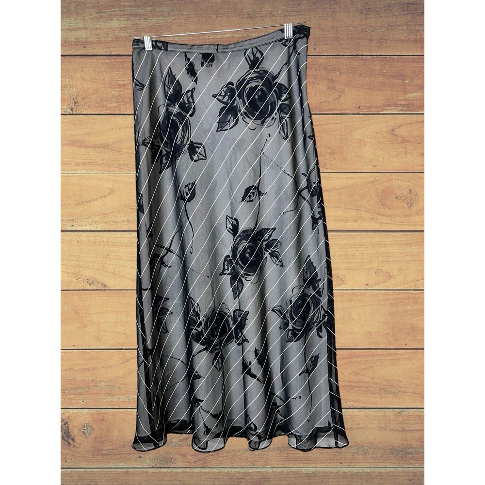 BCBGMAXAZRIA Petites Mesh Dark Floral Overlay Skirt Size 12 Y2K 90S Fairy Grunge